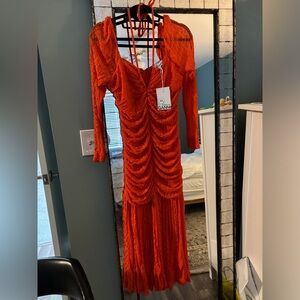 GANNI, orange midi dress, size 44